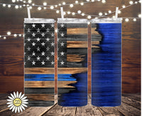 Wooden Thin Blue Line Flag Tumbler