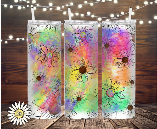 Watercolor Rainbow Sunflower Tumbler